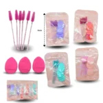 C - 063 esponja cosmética y cepillo para ceja o pestaña set 9 pzas C/12 HMY-22