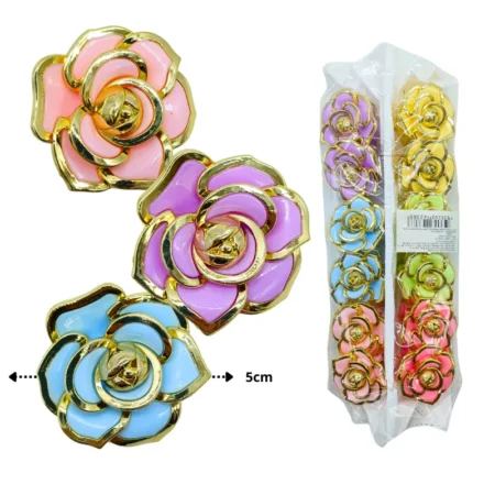 F - 090 pinza flor con bordes dorados colores surtidos C/12 HT-4338