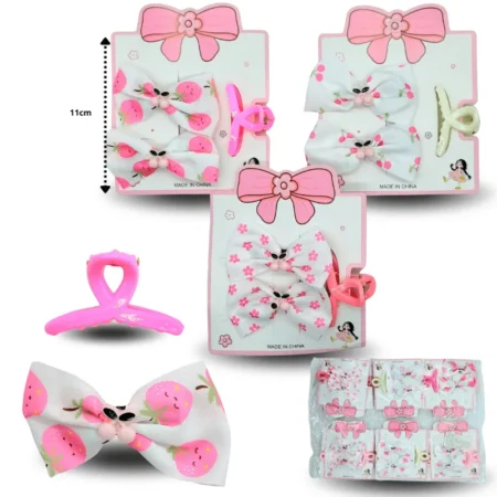J - 034 pico par moño estampado con pinza chica set 3 pzas C/12 2604F-95