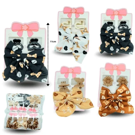 J - 004 pico moño estampado con par de pinza mini set 3 pzas C/12 2606j-1