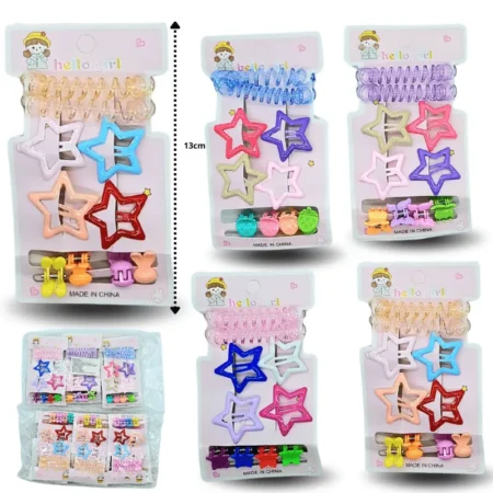 J - 031 cuca estrella , liga cable, pinza piojito set 10 pzas C/12 2606J-31