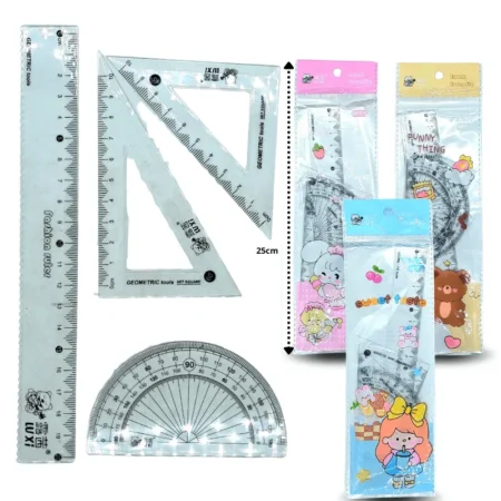 P - 009 juego de geometría en bolsita decorada set 4 pzas C/10   HT-5207 o LX-2180