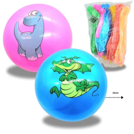 T - 049 pelota de hule inflable con figura dinosaurios 22cm C/12 C3299