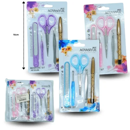 W - 001 set de manicure en blister con delineador y saca ceja set 5 pzas C/12 HT-53266